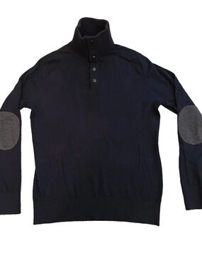 Banana Republic Men's 1/4 Snap Navy Blue Long Sleeve Knit Pullover